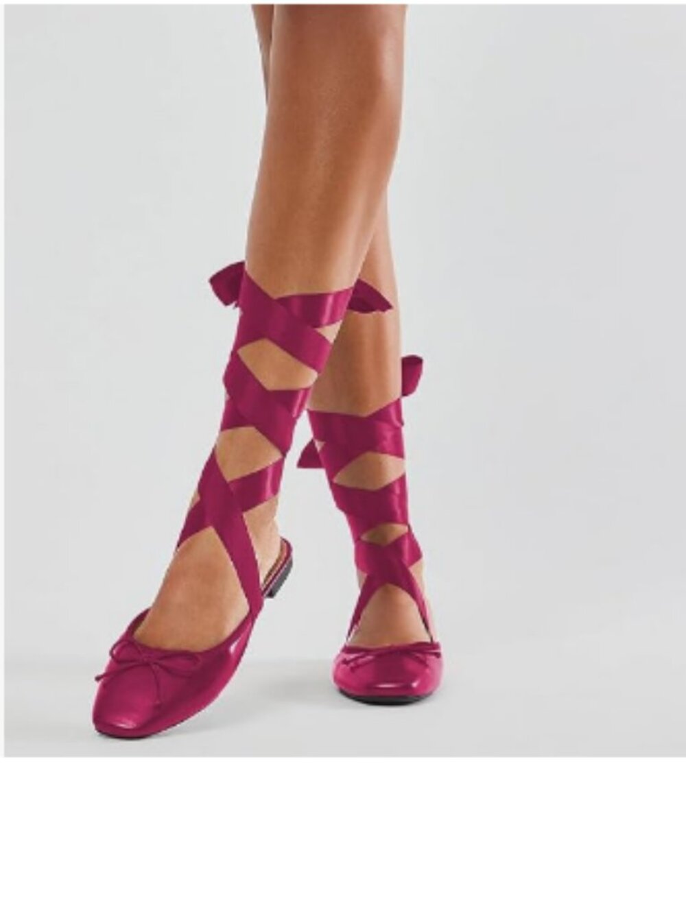 FSJ Fuchsia Wrapped Ballet Flats Bowknot Closed Toe Cross Ribbon Lace-Up Shoes
